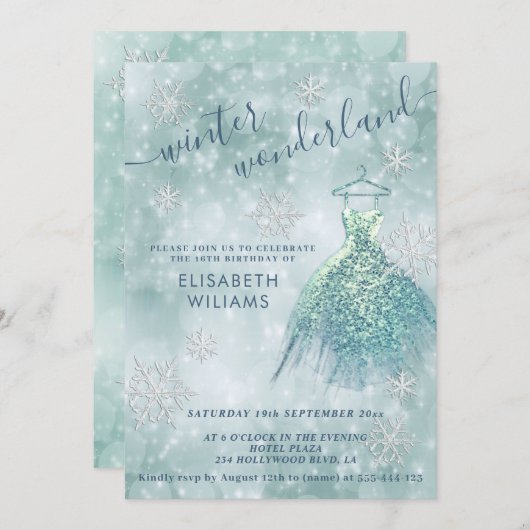 Invitation adorable bokeh hivernal doux 16 (Devant / Derrière)