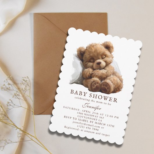 Invitation Adorable Brown Teddy Bear Baby shower couchage