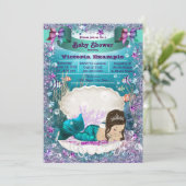 Invitation Adorable Brunette Mermaid Princesse Baby shower (Debout devant)