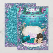 Invitation Adorable Brunette Mermaid Princesse Baby shower (Devant / Derrière)