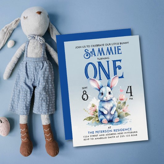 Invitation Adorable Bunny Boy Floral Anniversaire