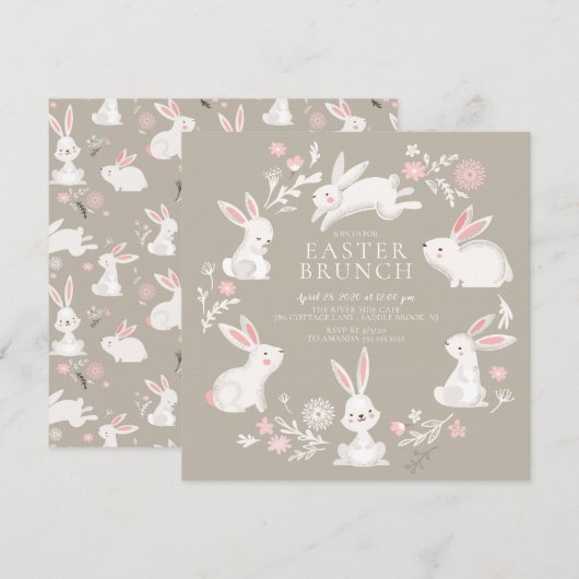 Invitation Adorable Bunny Party Pâques (Devant / Derrière)