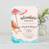 Invitation Adorable Chaise de plage Parasol Parti de retraite (Debout devant)