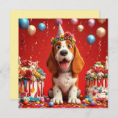 Invitation Adorable chien Beagle célébrant l'anniversaire (Devant / Derrière)