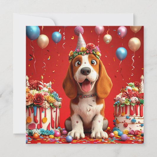 Invitation Adorable chien Beagle célébrant l'anniversaire (Devant)