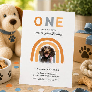 Invitation Adorable Chien Rainbow Watercolor 1er anniversaire