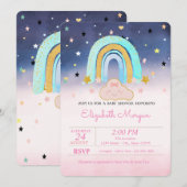 Invitation Adorable Cloud Rainbow Stars Ombre Baby shower (Devant / Derrière)