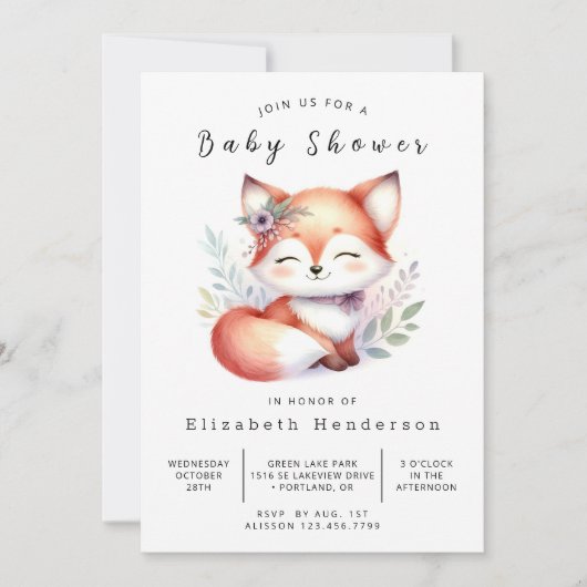 Invitation Adorable Conte Forêt Fox Baby shower (Devant)