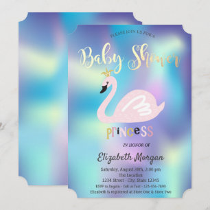 Invitation Adorable Cool Swan Baby shower holographique