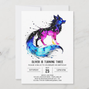 Invitation Adorable couleur Wolf Digital Boy Anniversaire
