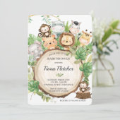 Invitation Adorable Cute Jungle Animaux Baby shower de verdur (Debout devant)
