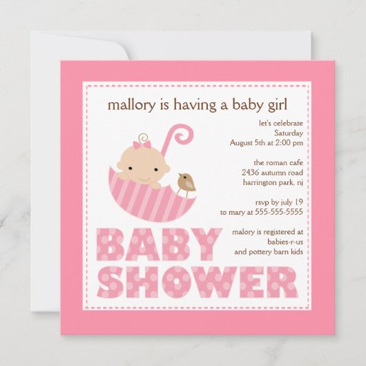 Invitation adorable de baby shower de parapluie de (Devant)