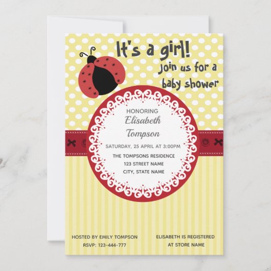 Invitation Adorable dessin mignon baby shower ladybug (Devant)