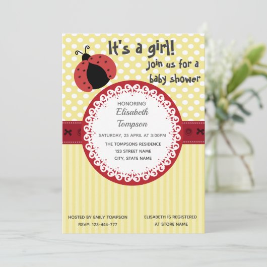 Invitation Adorable dessin mignon baby shower ladybug (Debout devant)