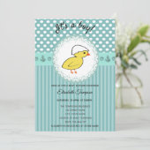 Invitation adorable dessin mignon bébé poule baby shower garç (Debout devant)