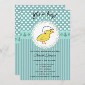 Invitation adorable dessin mignon bébé poule baby shower garç (Devant / Derrière)