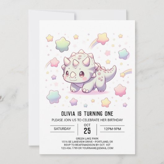 Invitation Adorable Dinosaure Amusant 1er anniversaire (Devant)