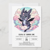 Invitation Adorable Dragon 1er Anniversaire (Devant)