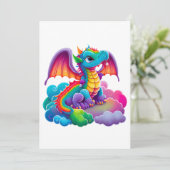 Invitation Adorable Dragon coloré bleu vert rose violet (Debout devant)
