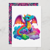 Invitation Adorable Dragon coloré bleu vert rose violet (Devant / Derrière)