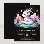 Invitation Adorable Dragon Minimaliste Anniversaire (Devant / Derrière)