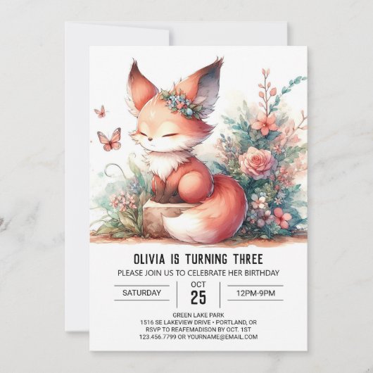 Invitation Adorable Dreamy Fox Anniversaire numérique (Devant)
