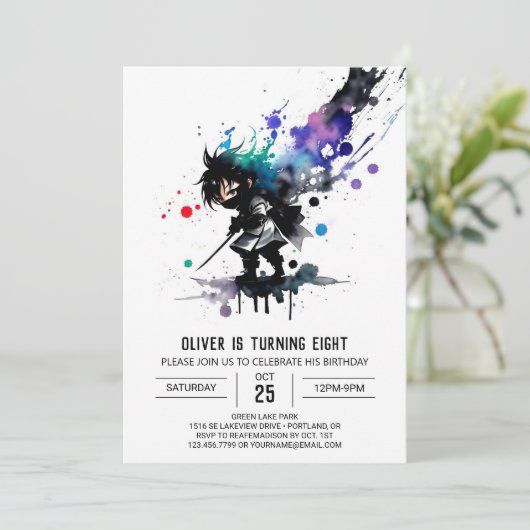 Invitation Adorable Editable Ninja Boy Digital Anniversaire (Debout devant)