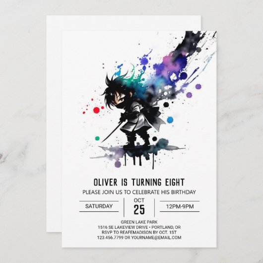Invitation Adorable Editable Ninja Boy Digital Anniversaire (Devant / Derrière)