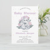 Invitation Adorable Eléphant, Baby shower Fleurs d'étoiles (Debout devant)
