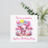 Invitation Adorable Eléphant d'anniversaire rose avec ballons (Debout devant)