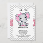 Invitation Adorable Eléphant rose Chevron Parties scintillant (Devant)
