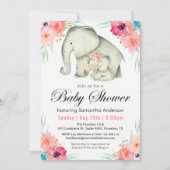 Invitation Adorable Eléphants Baby shower fille (Devant)