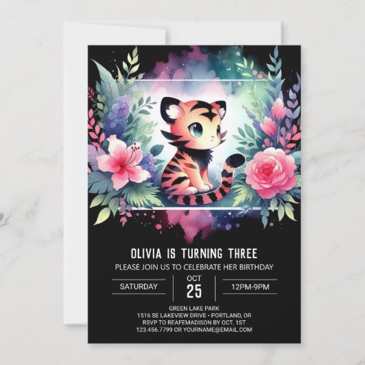 Invitation Adorable Enfants Tigre Anniversaire (Devant)