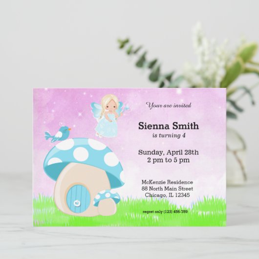 Invitation Adorable fée bleue (Debout devant)