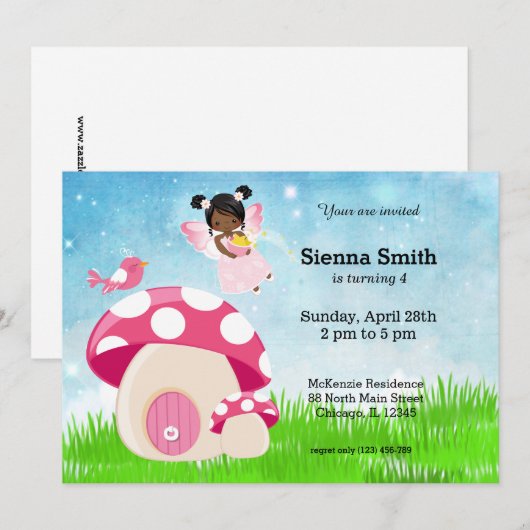 Invitation Adorable fée rose (Devant / Derrière)