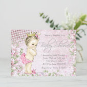 Invitation Adorable fille Baby shower rose Vintage (Debout devant)