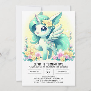 Invitation Adorable fille Unicorn Digital Anniversaire