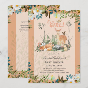 Invitation Adorable FILLES Baby shower de cerfs de bois corai