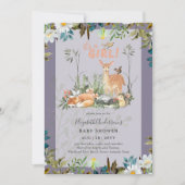 Invitation Adorable FILLES Baby shower de cerfs de bois Lilac (Devant)