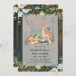 Invitation Adorable FILLES Baby shower de cerfs de bois rusti