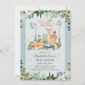Invitation Adorable FILLES Baby shower de cerfs de bois Sage  (Devant)