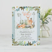 Invitation Adorable FILLES Baby shower de cerfs de bois Sage  (Debout devant)
