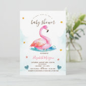 Invitation Adorable Flamant rose rose étoiles Baby shower Coe (Debout devant)