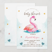 Invitation Adorable Flamant rose rose étoiles Baby shower Coe (Devant / Derrière)