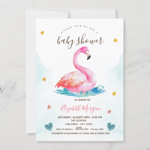 Invitation Adorable Flamant rose rose étoiles Baby shower Coe