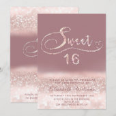 Invitation Adorable Glam rose or parties scintillant script o (Devant / Derrière)