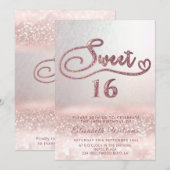 Invitation Adorable Glam rose or parties scintillant script o (Devant / Derrière)