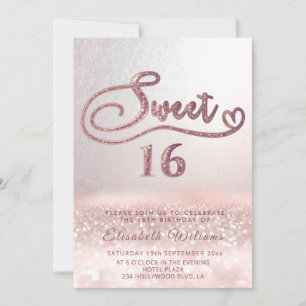 Invitation Adorable Glam rose or parties scintillant script o