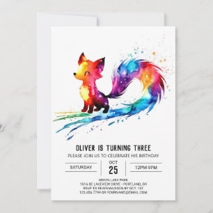 Invitation Adorable Happy Woodland Fox Digital Boy Anniversai