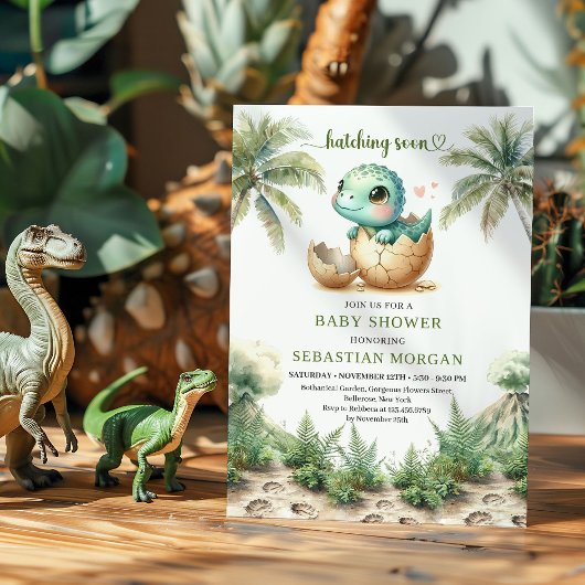 Invitation Adorable Hatching Soon Baby Dinosaur Invite Card